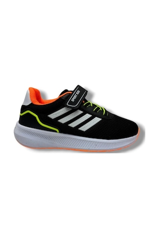 Lafonten 755-26 Anorak Deri Anatomik Cırtlı Çocuk Sneaker Siyah Beyaz Turuncu 31-35 Siyah
