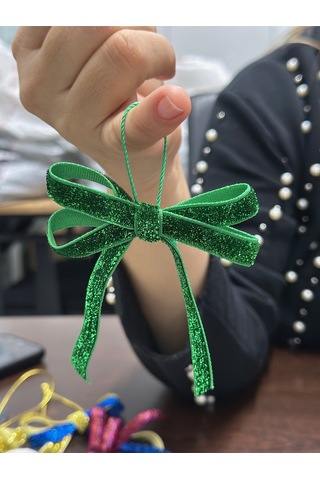 Paşateks 5li Set Simli Kırmızı Fiyonk Askılı Yılbaşı Noel Ağaç Süsü Ve Dekoratif Kurdele Yeşil Simli