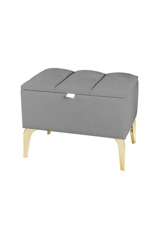Vetra Mini Royal Gri Kumaş Sandıklı Dekoratif Puf&bench-dilimli Model-gold Ayak-modern Puf