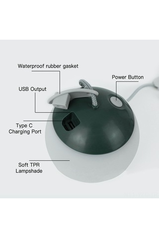 Yuntech01 Usb Şarjlı Dış Mekan Feneri, 2 Led Işık Seçeneği, 3600mah Pil, Gümüşlü Ahşap Desenli Kamp Çadır Lambası Çok Renkli