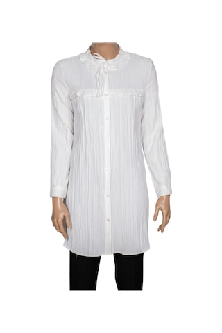 Hazel Kadın Yaka Roba Fırfırlı Kırışık Pamuk Keten Kırık Beyaz Gömlek Kırık Beyaz