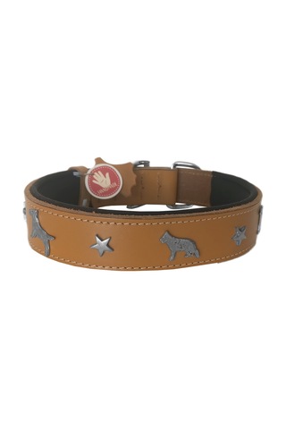 Deri Köpek Figürlü Köpek Boyun Tasması 56-64 Cm Xl Kamel