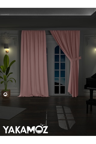 Yüksek Kalite Bebek Pembe Karartma Blackout Fon Perde Ekstrafor Büzgülü Tek Kanat Dark Touch Serisi Bebek Pembe