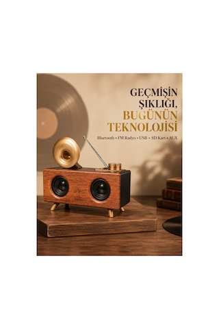 Astraltech Çift Hoparlörlü Retro Bluetooth Speaker 1800mah Bataryalı Aux Usb Sd Kartlı