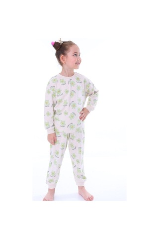 Kız Çocuk Yeşil Çiçek Desenli Uzun Kollu Pijama Takımı-905 Yesil