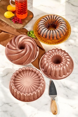 Doremcy 3lü Granit Döküm Kek Ve Tart Kalıbı 26cm Rosegold Dilimli Turta Kalıbı Kek Kalıbı Siyah