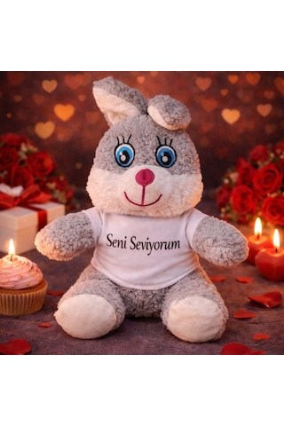 Seni Seviyorum Tişörtlü Sevimli Peluş Tavşan Seni Seviyorum Tişörtlü Sevimli Peluş Tavşan