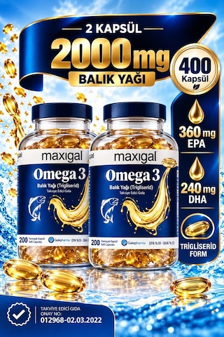 Maxigal Omega-3 Balık Yağı 2 x 200 Kapsül