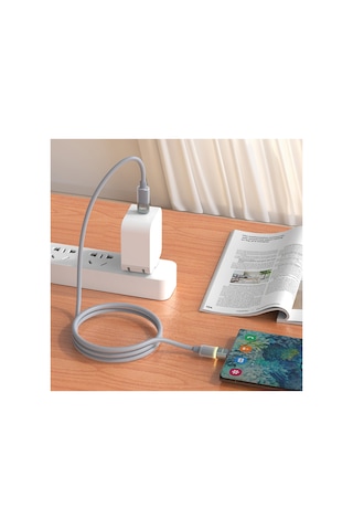 Type C Hızlı Şarj Kablosu Type-c To Type-c, 60w, 480 Mbps, 1.2m, Pd, Led Işıklı Gri V0201004