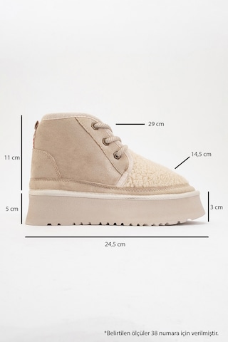 Luvishoes Luvi Shoes Tyson Bej Süet Kürklü Kalın Taban Bağcıklı Kadın Spor Bot Bej Süet