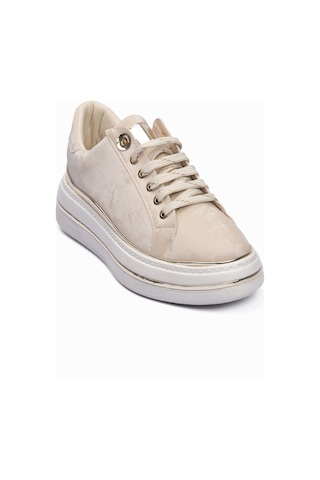 Mubiano Kadın Sneaker Kadife Desenli Gold Detaylı Kalın Tabanlı Spor Ayakkabı Lilium Bej Bej