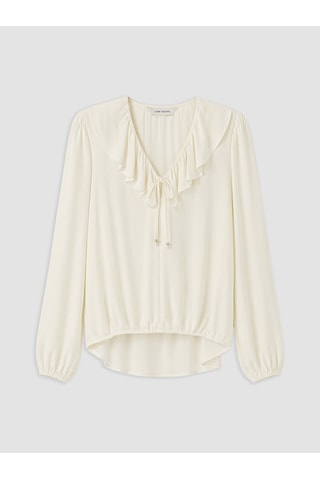 Lcw Vision Ekru Bağlamalı Yaka Fırfırlı Bluz