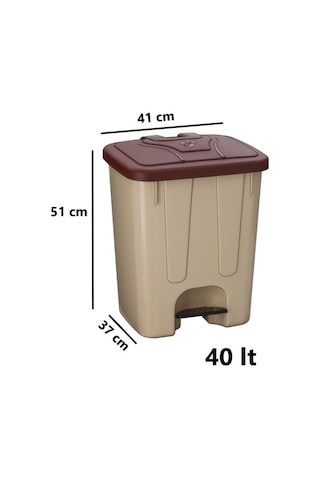 Omnipazar Sy-4255 40 Lt Köşeli Pedallı Plastik Çöp Kovası İç Kovasız Bej