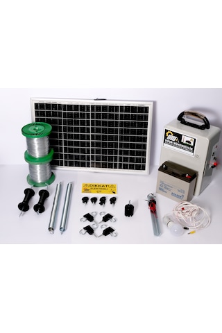 Elektrikli Çit 24ah Set-5 Domuz Kovucu Cihazı 50 Watt Panel 1000metre Galv. Ağaç Izolatör