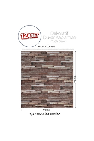 Brano 70x77 Cm Kendinden Yapışkanlı Kabartmalı, Açık Kahve Kiremit Desenli Duvar Kaplama Z162-12