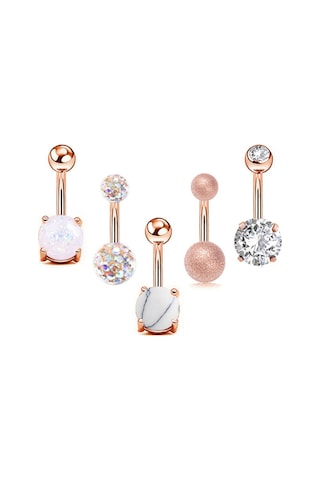 Chavin 5 Adet Taşlı Taşsız Cerrahi Çelik Göbek Piercing Eh02Rs