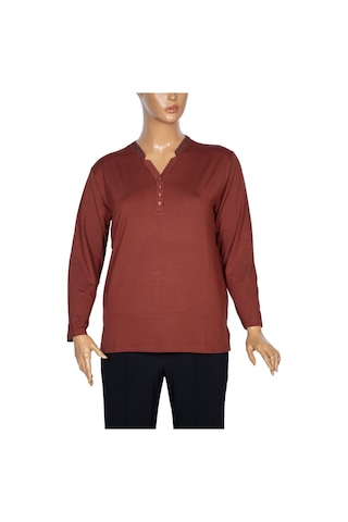 Cimariva Kadın Neval Büyük Beden V Yaka Taşlı Taba Bluz