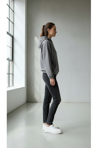 Oversize Kanguru Cepli Kapüşonlu Sweatshirt Füme
