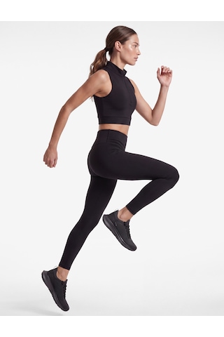 Koton Yüksek Bel Slim Fit Dikiş Detaylı İnterlok Spor Tayt Siyah 7wak40122nk