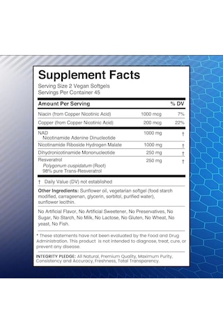 Nad+ Nicotinamide Riboside 2500 Mg 90 Softgels