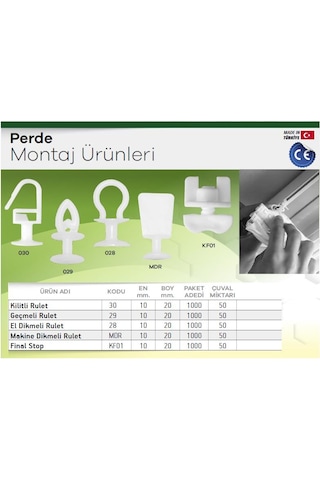 Made Geçmeli Perde Korniş Ruleti - 200 Adet Beyaz
