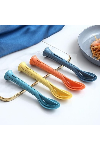 Yeşil 3'ü 1 Arada Seyahat Katlanabilir Çatal Bıçak Takımı Japonya Tarzı Plastik Kesici K Kaşık Öğrenci Yeşil