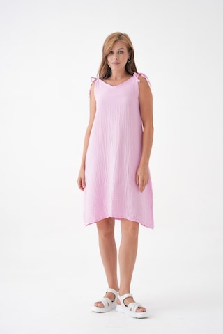 Mg Otantik %100 Pamuk Müslin Kumaş İp Askılı Elbise Mg-20251 Pembe
