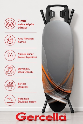 Hediyeli Gercella Number One Turuncu Ütü Masası Kılıfı Bezi Örtüsü Gri-turuncu