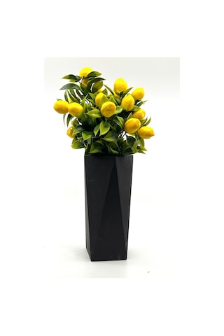 Siyah Geometrik Beton Vazoda Limon Demeti 40 Cm Siyah-sarı