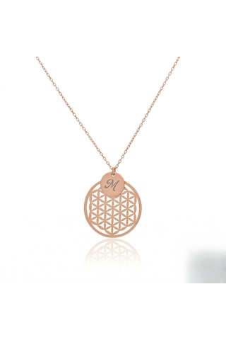 Yaşam Çiçeği Harfli Disk Kolye 925 Ayar Gümüş Kişiye Özel Minimal Tasarım Rose Gold