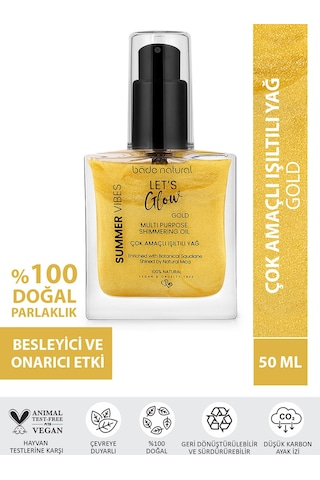 Bade Natural Gold Bitkisel Skualan İçerikli Çok Amaçlı Nemlendirici﻿﻿ Işıltılı Yağ 50 ML