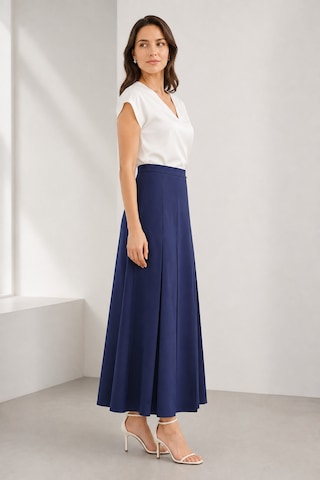 Bihan Store Yüksek Bel Pile Detaylı Uzun Kadın Etek Tam Boy Kloş Kesim 3645-indigo İndigo