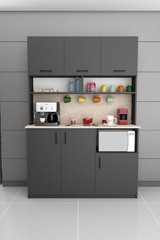 %100 Mdflam Kahve Köşesi Çok Amaçlı Mutfak Dolabı Kahve03 Antrasit - Sidon Antrasit - Sidon