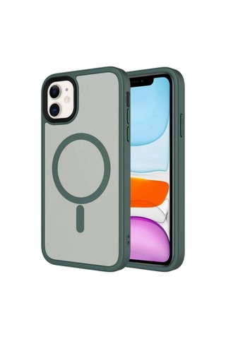 Apple Uyumlu iPhone 11 Kılıf Mat Arka Yüzey Wireless Şarj Özellikli Zore Flet M-safe Kapak Koyu Yeşil