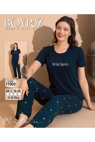 Boyraz Slim Fit Dar Kesim Kadın Milan Bisiklet Yaka Kısa Kol Pijama Takımı 11002y - 1 Adet Yeşil