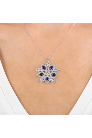Mia vento Pırlanta Montür Sentetik Safir Kraliçe Yıldızı Gümüş Kolye