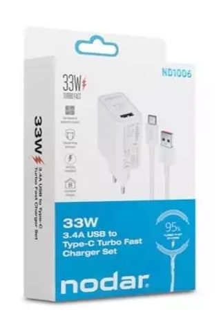 Nodar Nd1006 Usb - Type-c Hızlı Şarj Seti 33w Turbo Fast Beyaz 1 Adet Micro Usb Set Başlık Ve Kablo