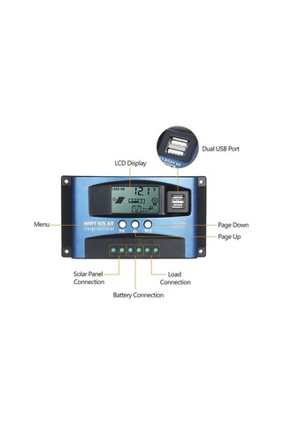Pazly Smart Lcd Güneş Şarj Kontrol Cihazı 60a, 2x Usb 5v/2a, 12v/24v Otomatik Tanıma