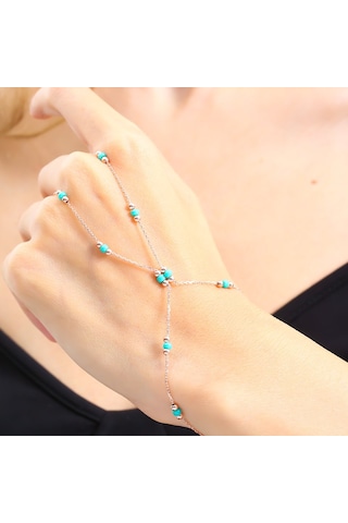 Deniz Yeşili Boncuk Detay Rose Renk Gümüş Şahmeran Rose Gold