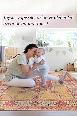 Foldy Etnik Desenli Dokuma Taban Dekoratif Sarı Halı Fl 61