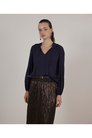 Yargıcı Önü Bağlamalı Bluz Lacivert