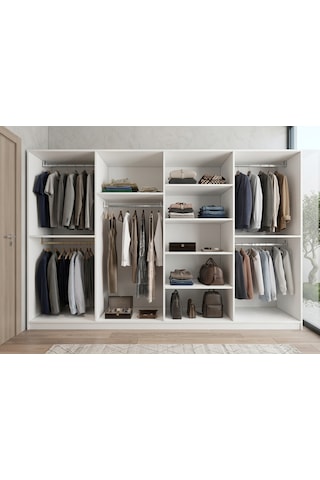Monara Tamamı Mdf 8 Kapaklı Dolap Gardırop Beyaz