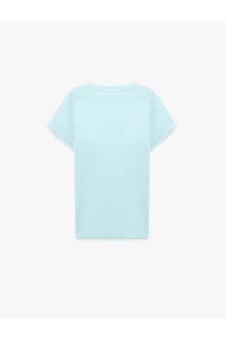 Koton Ribanalı Pamuklu Slim Fit Bisiklet Yaka Kısa Kollu Dantel Detaylı Tişört Mavi 6sak50506ek