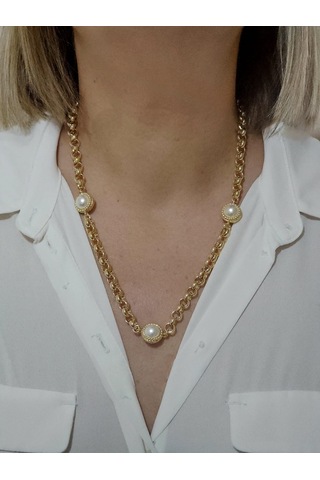 14k Mikron Altın Kaplama İncili Vintage Kolye Altın