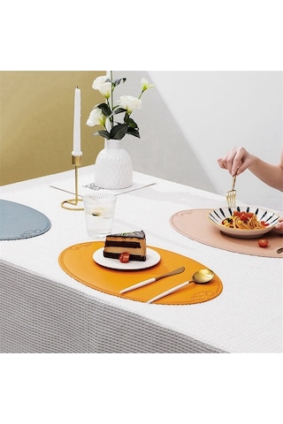 Moly Fransız Tarzı Oval Yalıtım Matı, Pu Deri, 45x30cm, Ev/fyeşil, Mutfak/servis/kahve Dükkanı Yeşil