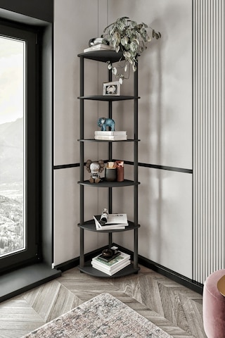Masivo Köşe Kitaplık Siyah 6 Katlı Siyah