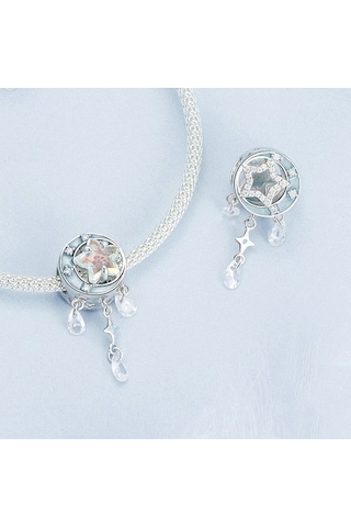Fastbuy S925 Ayar Gümüş Yıldız Ay Dreamcatcher Boncuk Set, Renkli Püskül Dıy Aksesuar Çok Renkli