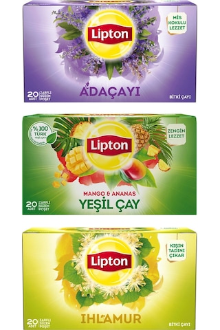 Lipton Bitki Çayı 20 Li Adaçayı-ıhlamur-yeşil Çay Mango Ananas 3 Lü Set