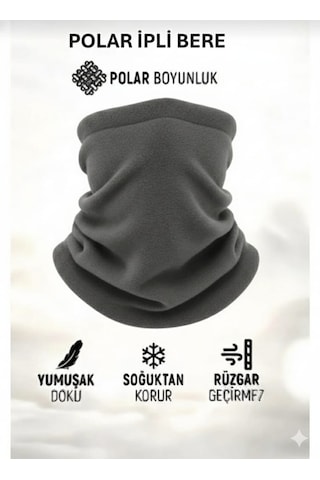 Qulothes Termal Polar Soğuk Geçirmez Bere & Boyunluk Unisex Pamuklu Kışlık Ayarlanabilir İpli Bere Gri