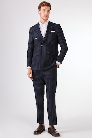 Dufy Lacivert Çizgili Kruvaze Slim Fit Takım Elbise Lacivert